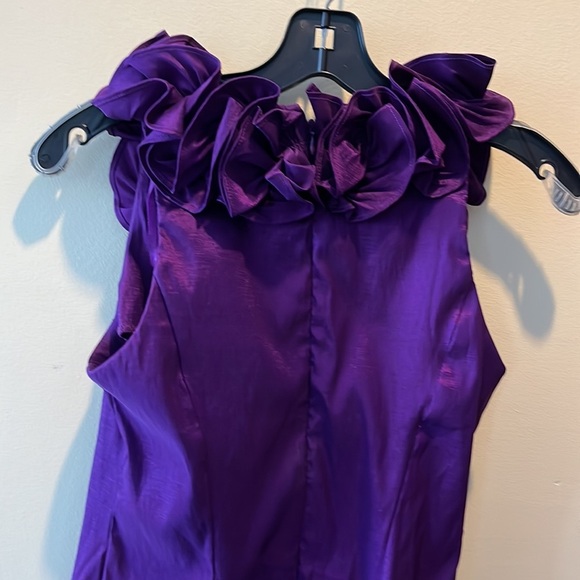 S. L. Fashions  Dress  Purple with Sheen  Floral embellished neckline NWOT  Sz.4 - Picture 5 of 10